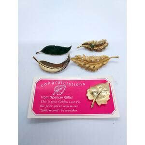 Five Vintage Gold Tone Leaf or Feather Brooches / Pins 1970's - 80's